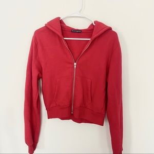 Brandy Melville Crystal Hoodie Crop Zip Up Red
